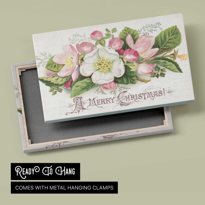 Apple Blossom Merry Christmas canvas print, canvas reverse and frame view