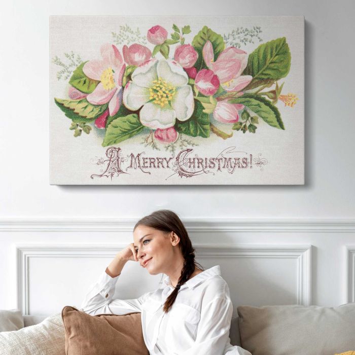 Apple Blossom Merry Christmas canvas print, interior display view