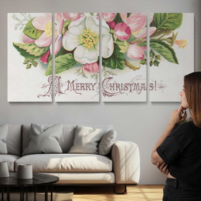 Apple Blossom Merry Christmas canvas print, interior display view