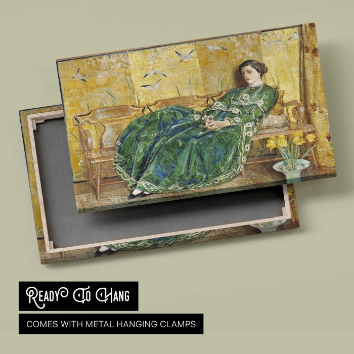 April (The Green Gown) (1920) by Frederick Childe Hassam canvas print, canvas reverse and frame view