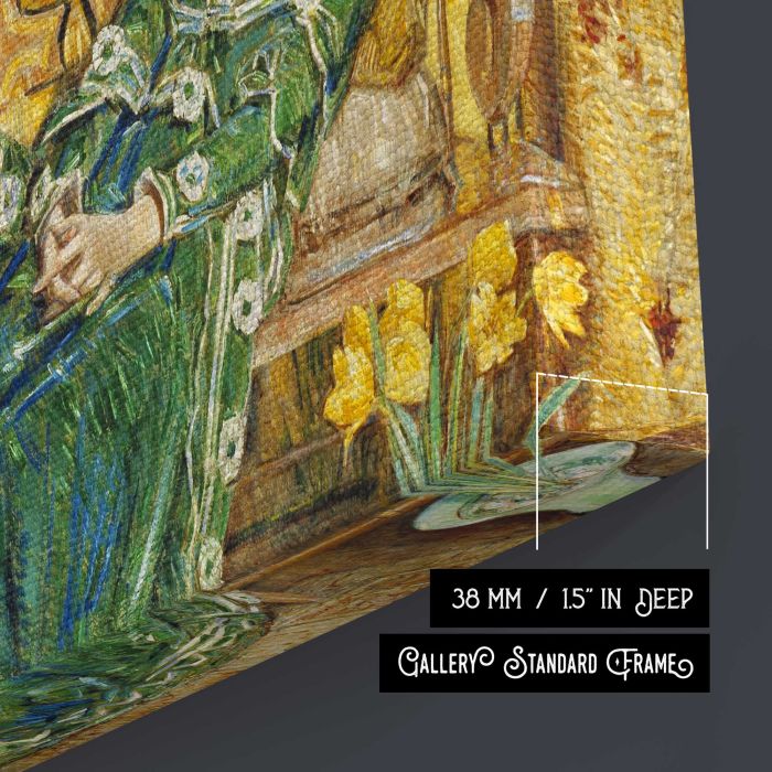 April (The Green Gown) (1920) by Frederick Childe Hassam canvas print, canvas surface and edge detail