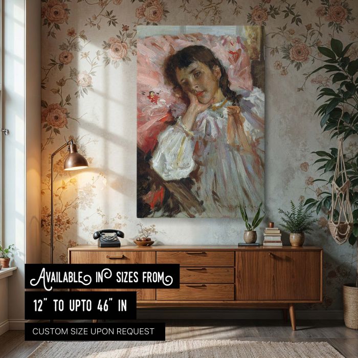 Artist's Daughter by William Merritt Chase - Rosy Pillow and Gentle Brushwork canvas wall art