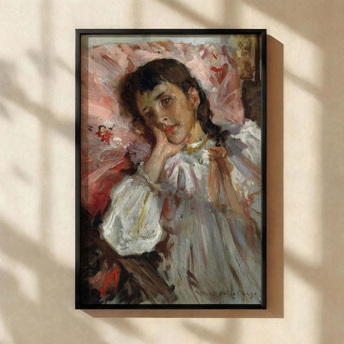 Artist's Daughter by William Merritt Chase - Rosy Pillow and Gentle Brushwork canvas wall art - Image 2