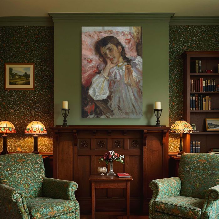 Artist's Daughter by William Merritt Chase - Rosy Pillow and Gentle Brushwork canvas wall art - Image 4