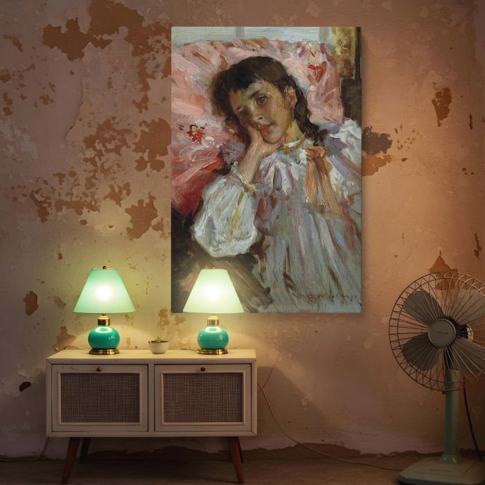 Artist's Daughter by William Merritt Chase - Rosy Pillow and Gentle Brushwork canvas wall art - Image 5