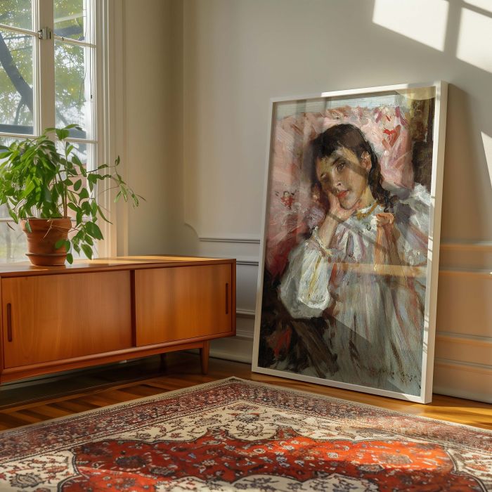Artist's Daughter by William Merritt Chase - Rosy Pillow and Gentle Brushwork canvas wall art - Image 6