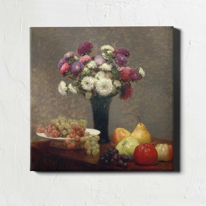 Asters and Fruit on a Table (1868) by Henri Fantin-Latour canvas print, front canvas view