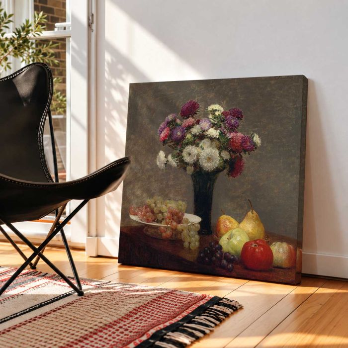 Asters and Fruit on a Table (1868) by Henri Fantin-Latour canvas print, interior display view