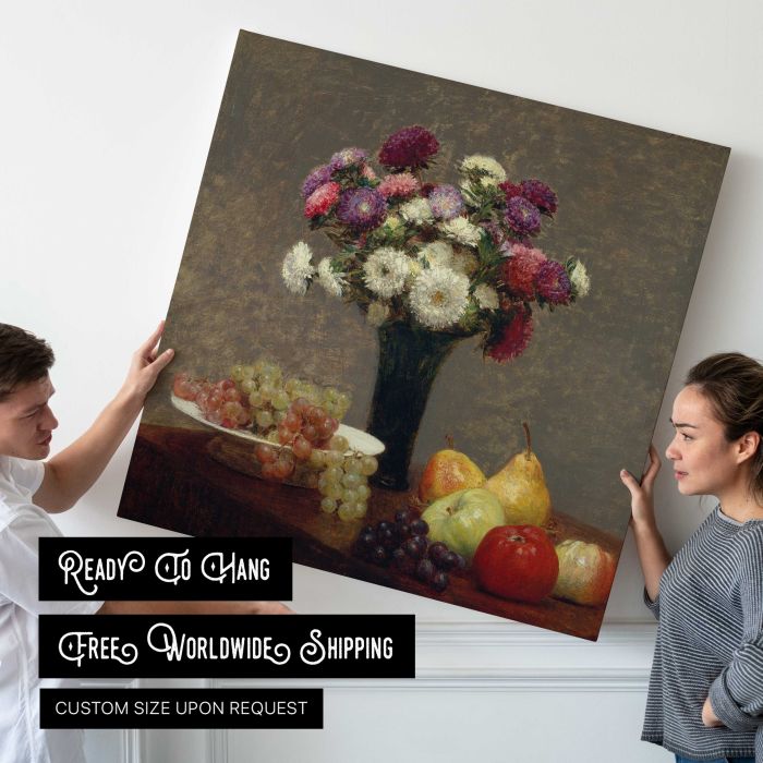 Asters and Fruit on a Table (1868) by Henri Fantin-Latour canvas print, interior display view
