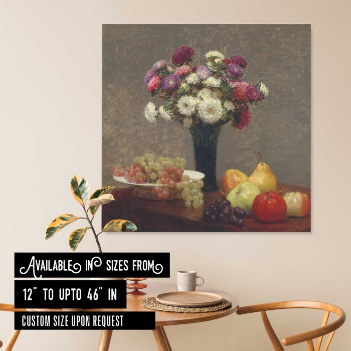Asters and Fruit on a Table (1868) by Henri Fantin-Latour canvas print, interior display view