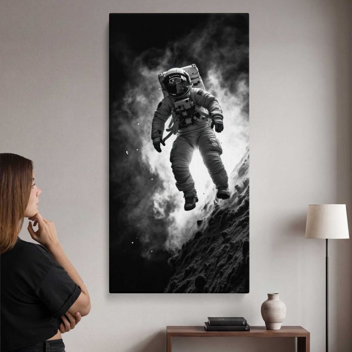 Astronaut on a Rocky Moon Landscape canvas print, interior display view