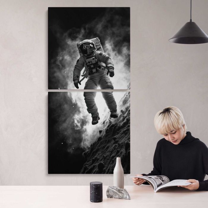 Astronaut on a Rocky Moon Landscape canvas print, interior display view