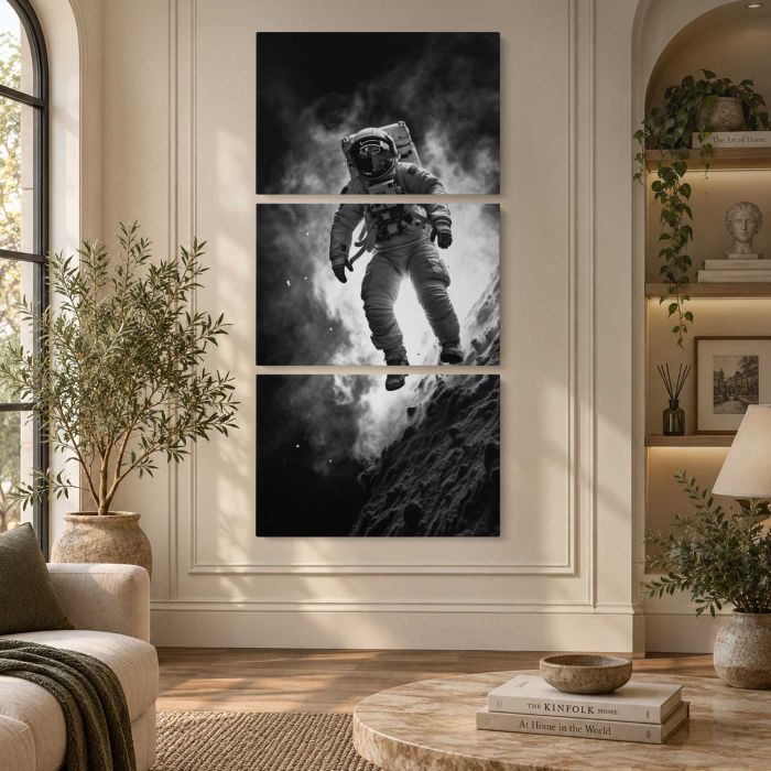 Astronaut on a Rocky Moon Landscape canvas print, interior display view