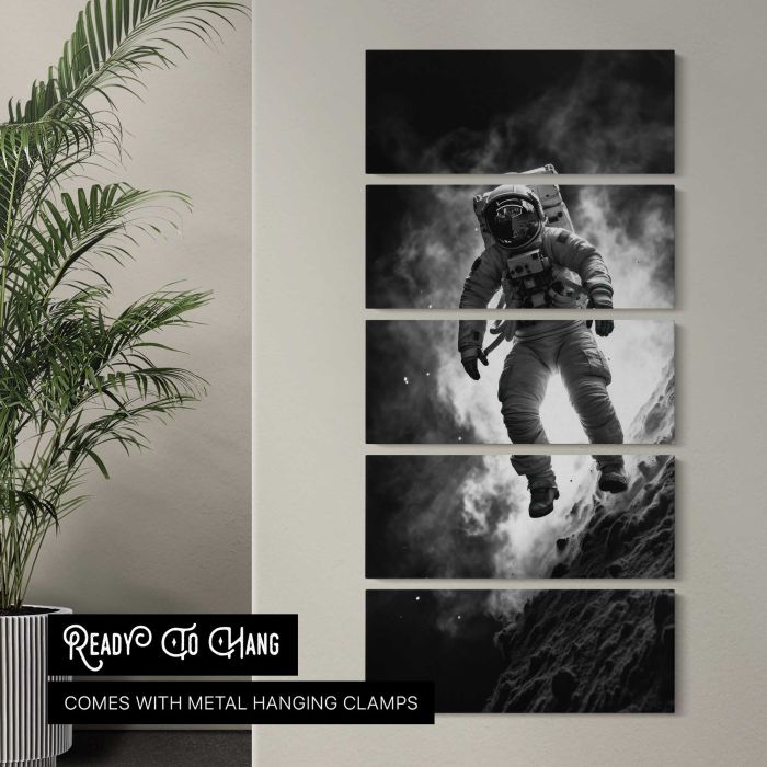 Astronaut on a Rocky Moon Landscape canvas print, interior display view