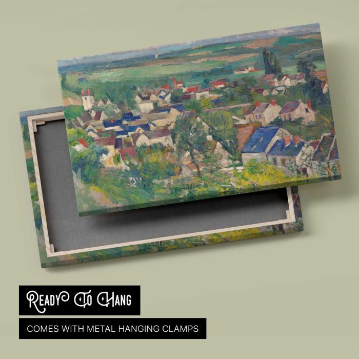 Auvers, Panoramic View (ca. 1873–1875) by Paul Cézanne canvas print, canvas reverse and frame view