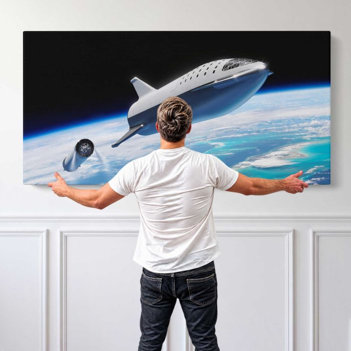 BFR Spacecraft Stage Separation (2018) canvas print, canvas shown with a person for scale