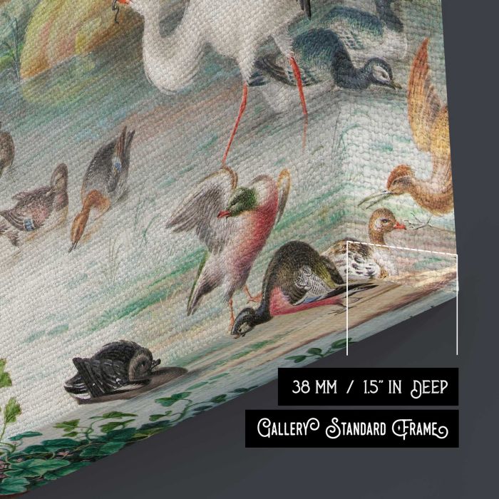 Birds near a Mountain Stream by Herman Henstenburgh (c.1683-c.1726) canvas print, canvas surface and edge detail