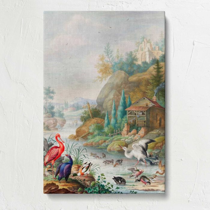 Birds near a Mountain Stream by Herman Henstenburgh (c.1683-c.1726) canvas print, front canvas view