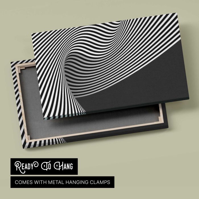 Black and White Abstract Lines canvas print, canvas reverse and frame view
