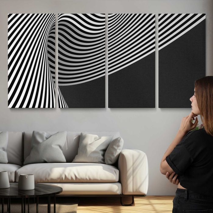Black and White Abstract Lines canvas print, interior display view