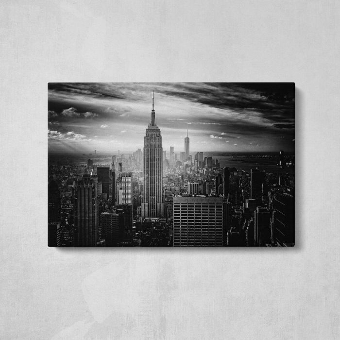 Black and white photo of the Empire State Building and downtown New York City canvas print, front canvas view