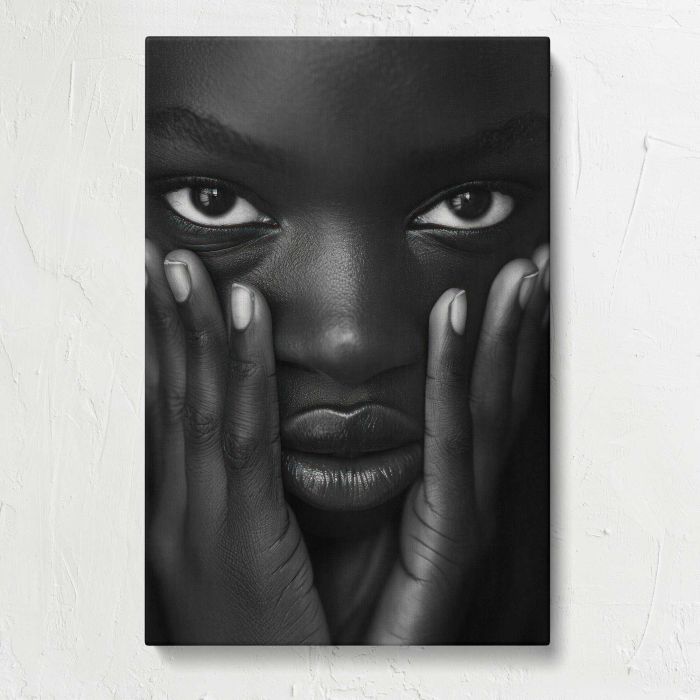 Black and White Portrait — Eyes and Hands canvas print, front canvas view