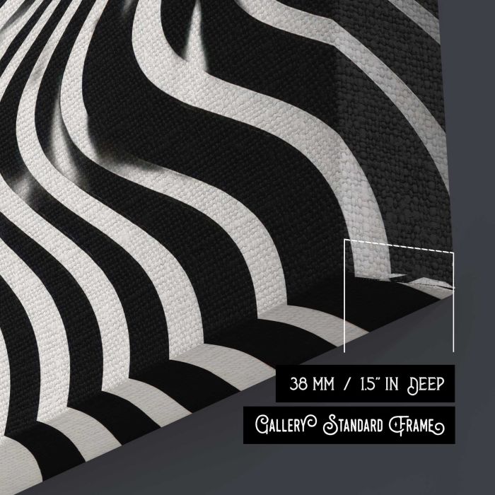 Black and White Wavy Stripes with a Glowing Moon canvas print, canvas surface and edge detail