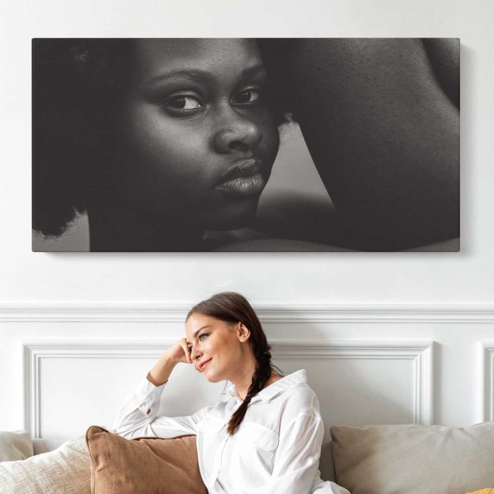 Black Woman in Monochrome canvas print, interior display view