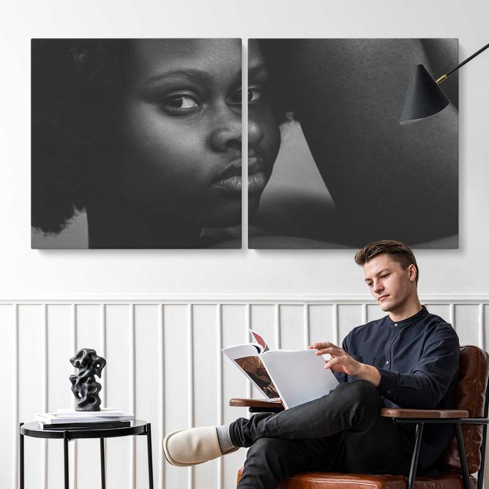 Black Woman in Monochrome canvas print, interior display view