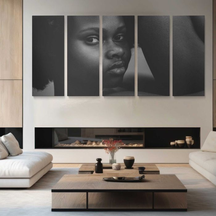 Black Woman in Monochrome canvas print, interior display view