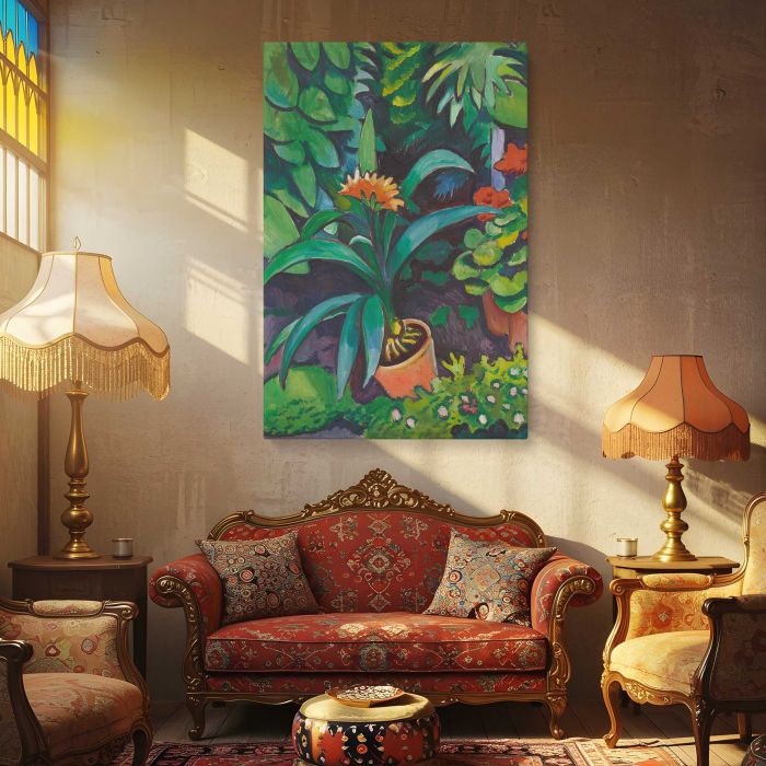 Blumen im Garten, Clivia und Pelargonien (1911) by August Macke canvas print, interior display view