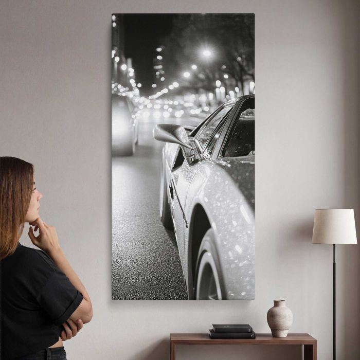 Car beneath City Lights canvas print, interior display view