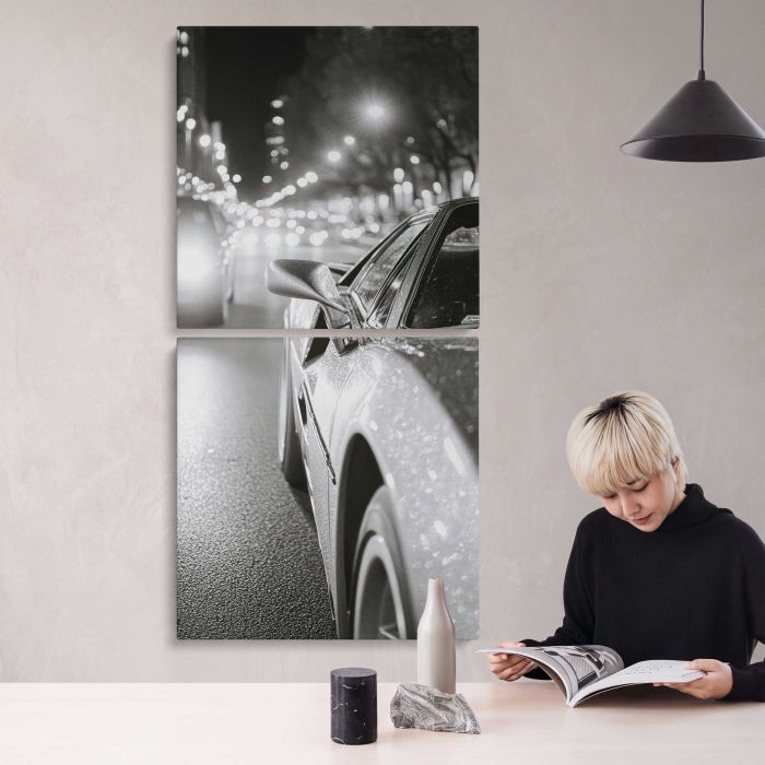 Car beneath City Lights canvas print, interior display view