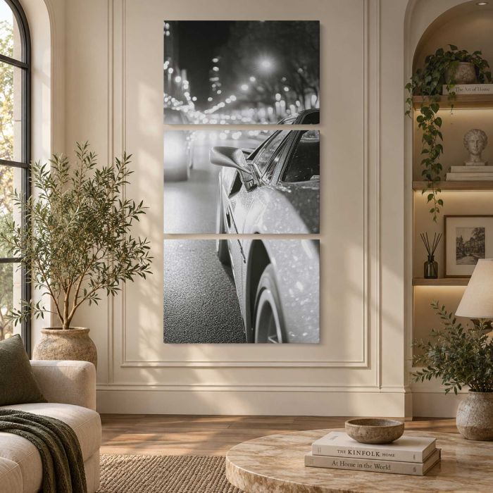 Car beneath City Lights canvas print, interior display view
