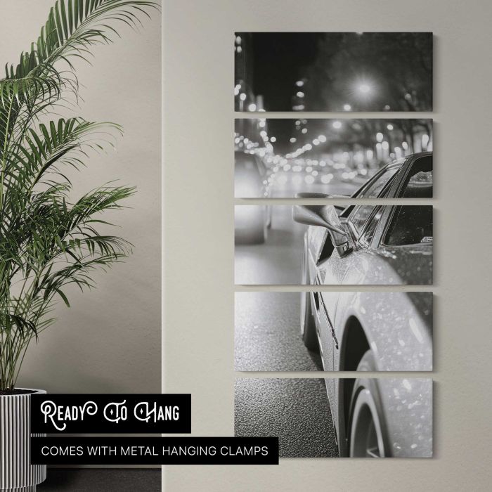 Car beneath City Lights canvas print, interior display view
