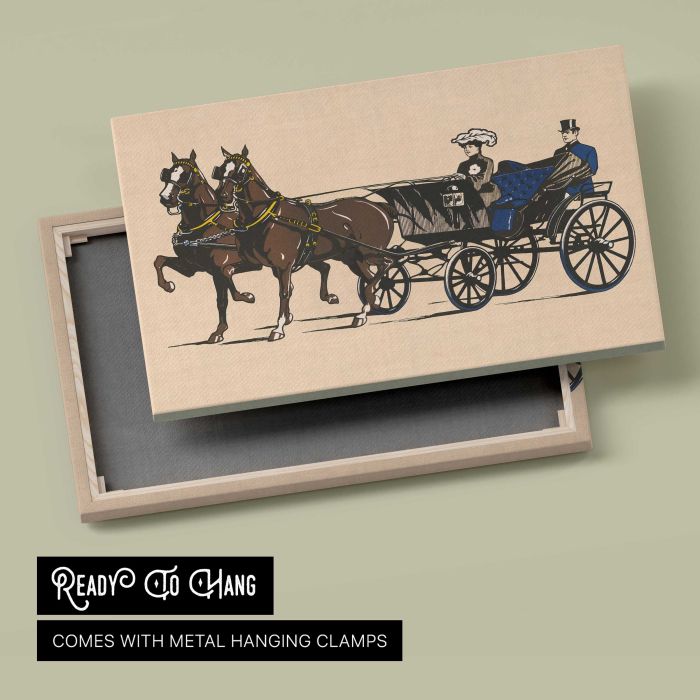 Champions (1906) vintage horse carriage illustration canvas print, canvas reverse and frame view