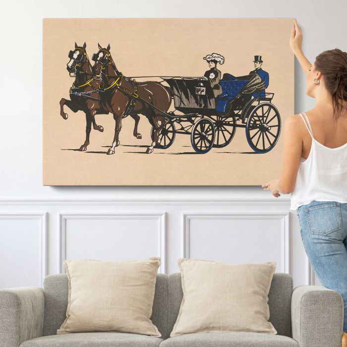 Champions (1906) vintage horse carriage illustration canvas print, canvas shown with a person for scale