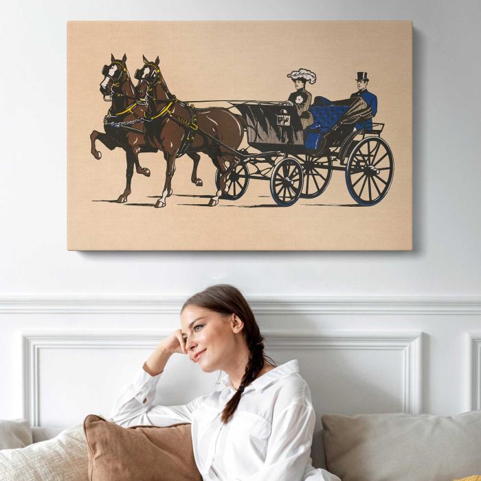 Champions (1906) vintage horse carriage illustration canvas print, interior display view