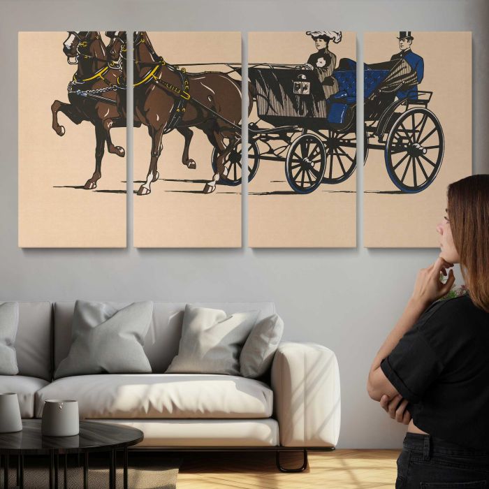 Champions (1906) vintage horse carriage illustration canvas print, interior display view