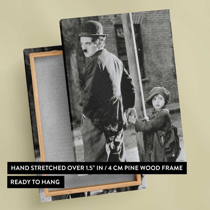 Charlie Chaplin & Jackie Coogan canvas print, canvas reverse and frame view