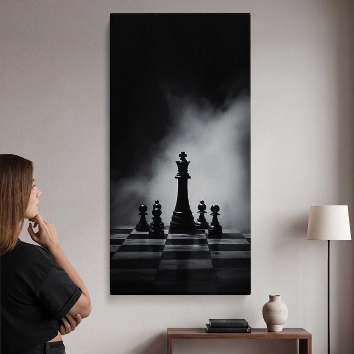 Chess King in Monochrome canvas print, interior display view