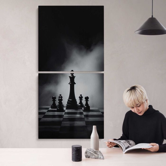 Chess King in Monochrome canvas print, interior display view