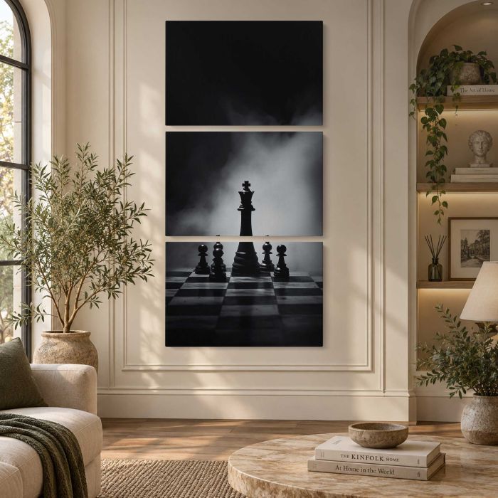Chess King in Monochrome canvas print, interior display view