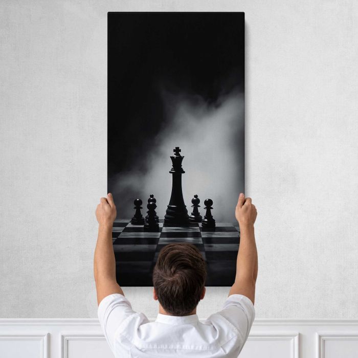 Chess King in Monochrome canvas print, tall canvas held against a wall