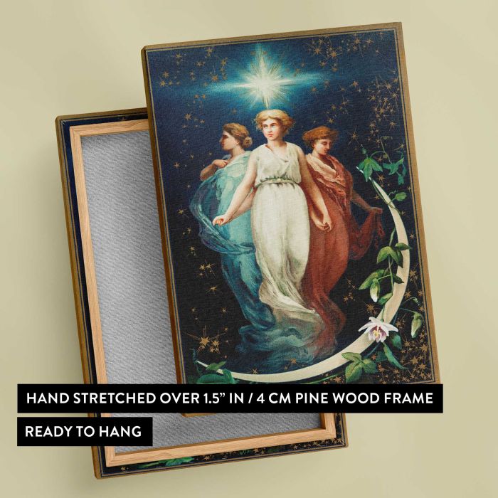 Christmas Card with Angels and Stars canvas print, canvas reverse and frame view