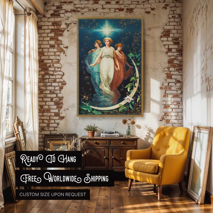 Christmas Card with Angels and Stars canvas print, interior display view