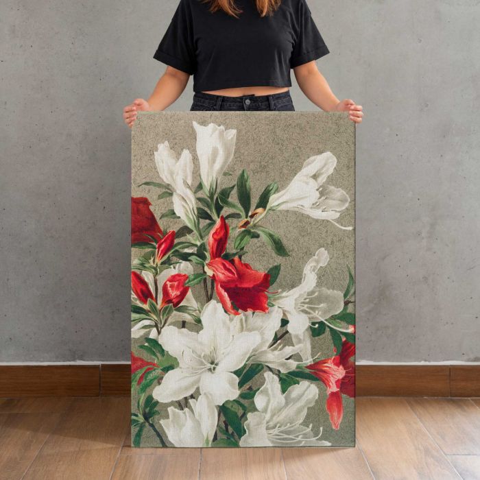 Christmas Card with Apple Blossom canvas print, canvas shown with a person for scale