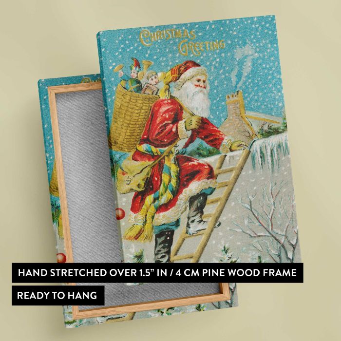 Christmas Greeting — Santa Claus (c. 1900s) canvas print, canvas reverse and frame view