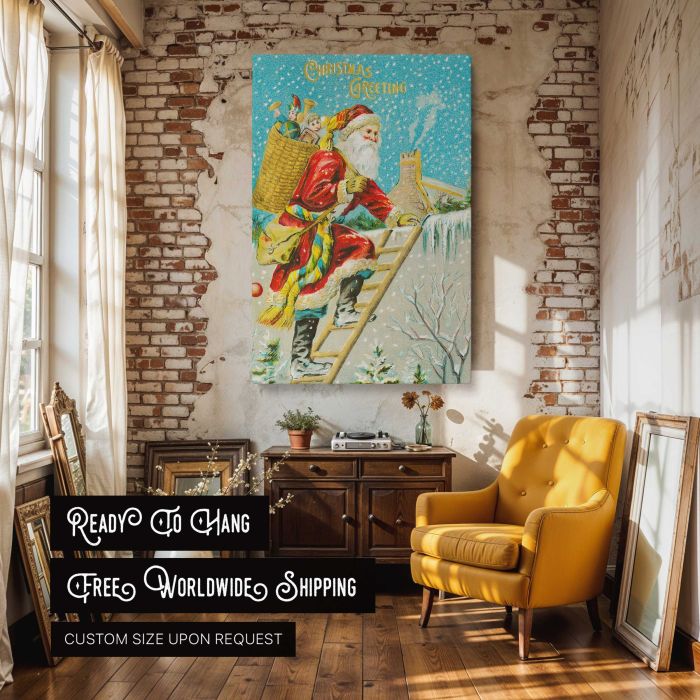 Christmas Greeting — Santa Claus (c. 1900s) canvas print, interior display view
