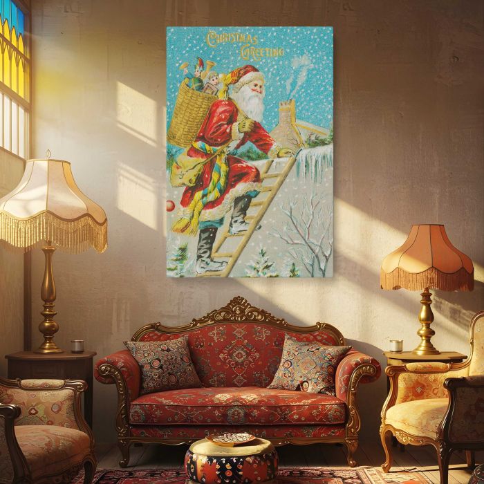 Christmas Greeting — Santa Claus (c. 1900s) canvas print, interior display view